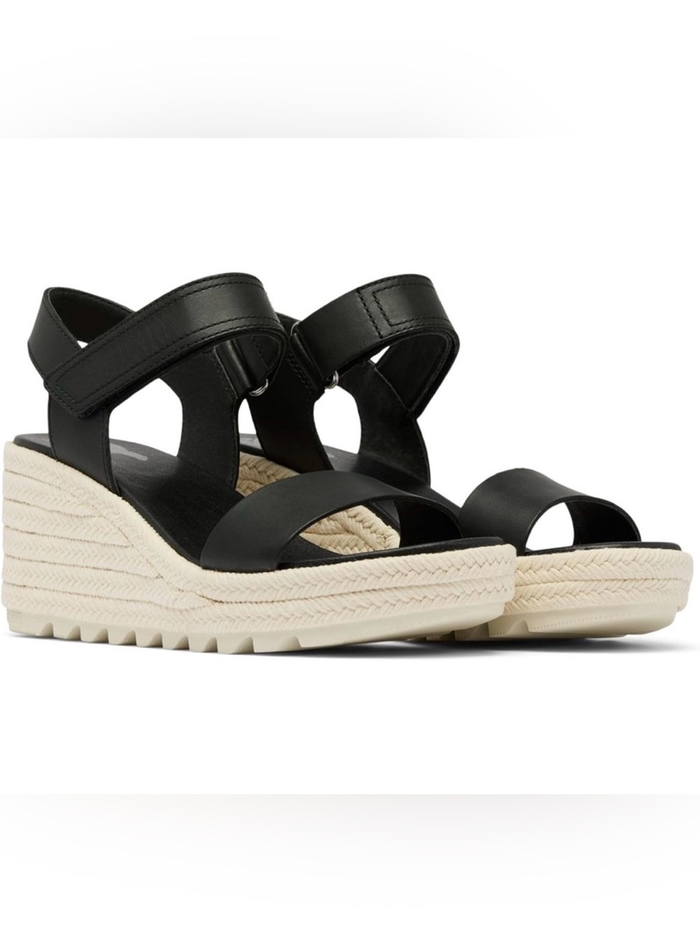 Women's SOREL Cameron Flatform Wedge Sandal in Black/Chalk Size 9